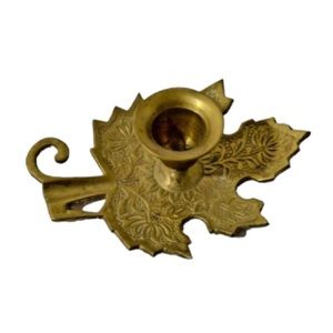 Vintage Brass Leaf Chamber Candle Holder Intricate